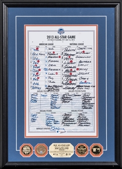 Jim Leyland Signed 2013 All Star Game Line Up Card Replica Framed With Citi Field Infield Dirt & 3 Flash Plated Medallions (MLB Authenticated & Beckett)